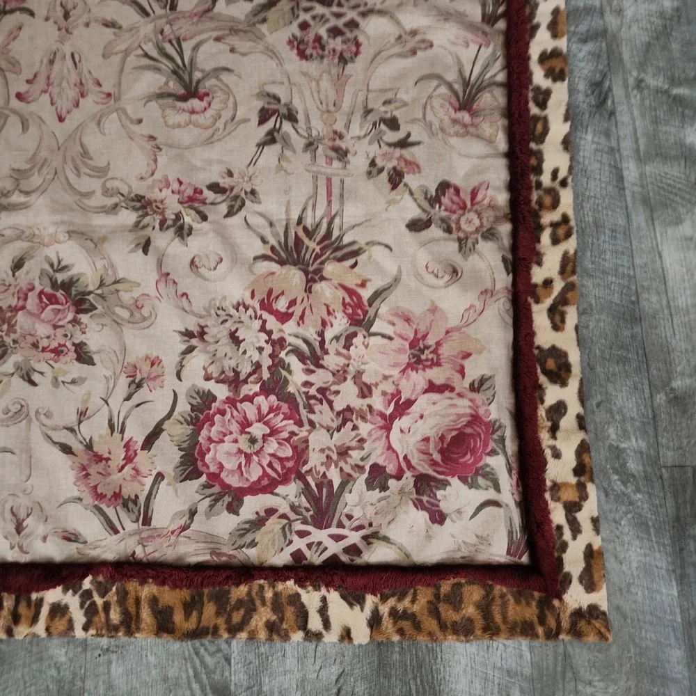 Vintage 90s Ralph Lauren Floral Leopard Print Guinevere Blanket Throw 48x71